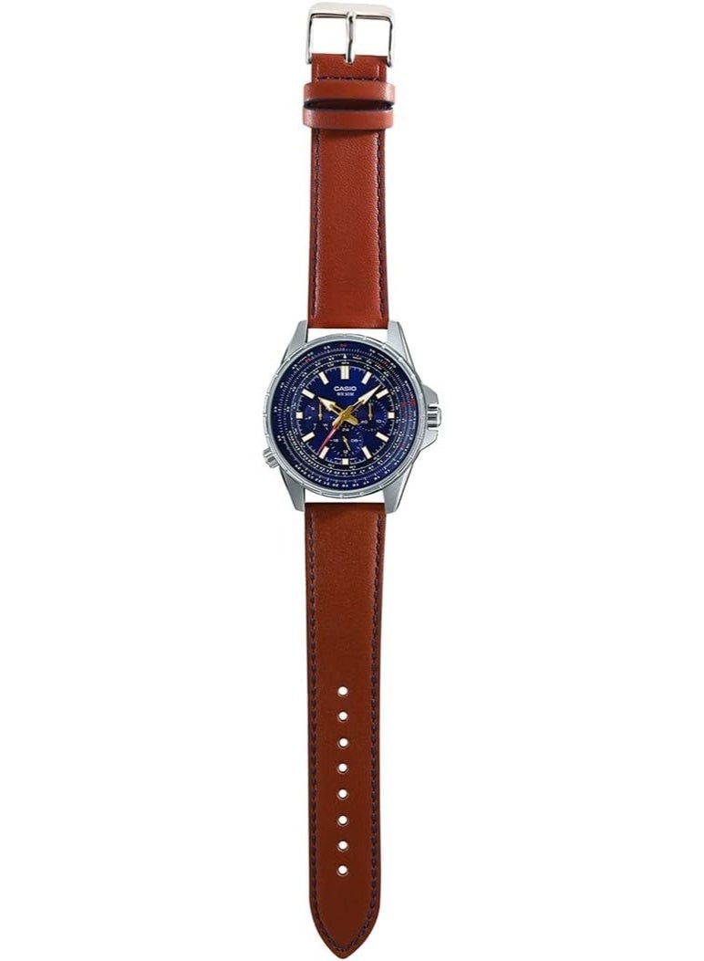 كاسيو Enticer Analog Men’s Watch MTP-SW320L-2AVDF, 47.5 mm Blue Dial , Stainless Steel Case & Genuine Brown Leather Band, 50 m WR - Image 4